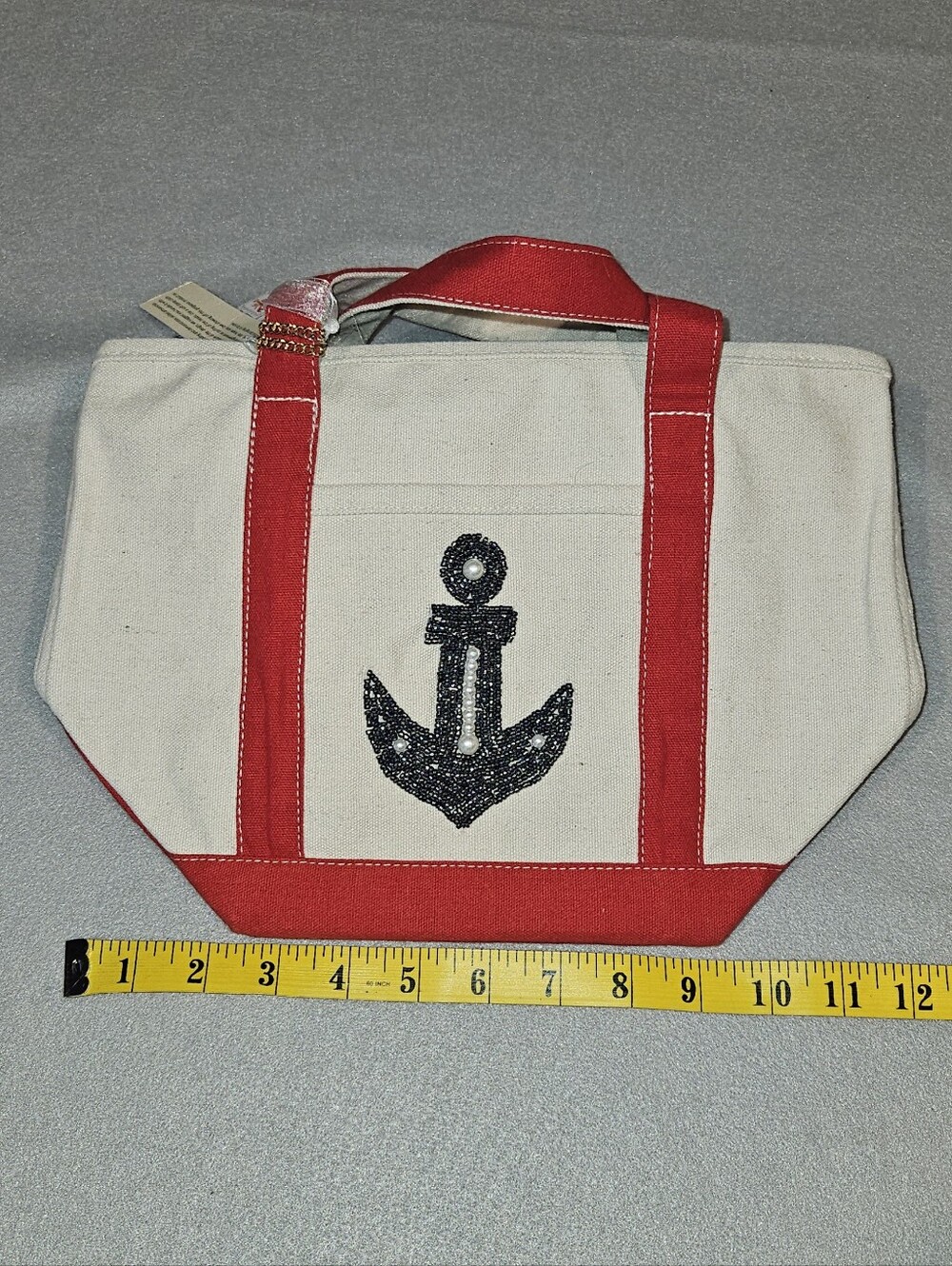 Handcrafted in India Viral NWT Beaded Canvas Mini Tote & Anchor Coin Purse Red - Picture 9 of 15